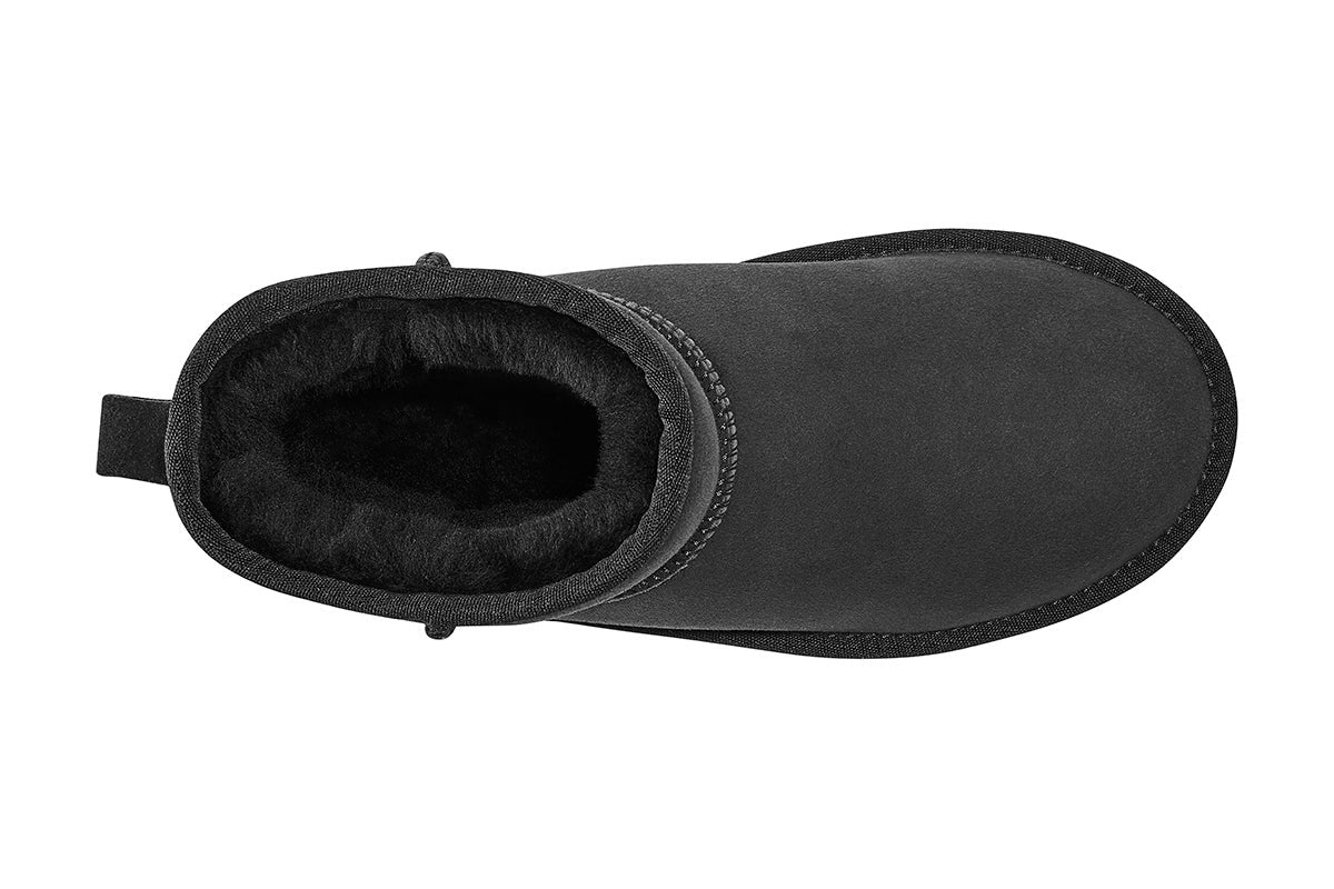 UGG Outback black Mini Classic boot wool lining viewed from above