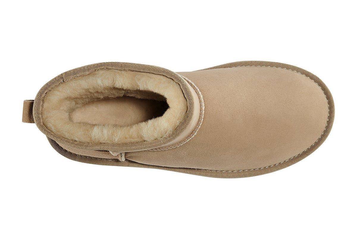 UGG Outback sand Mini Classic boot wool lining viewed from above